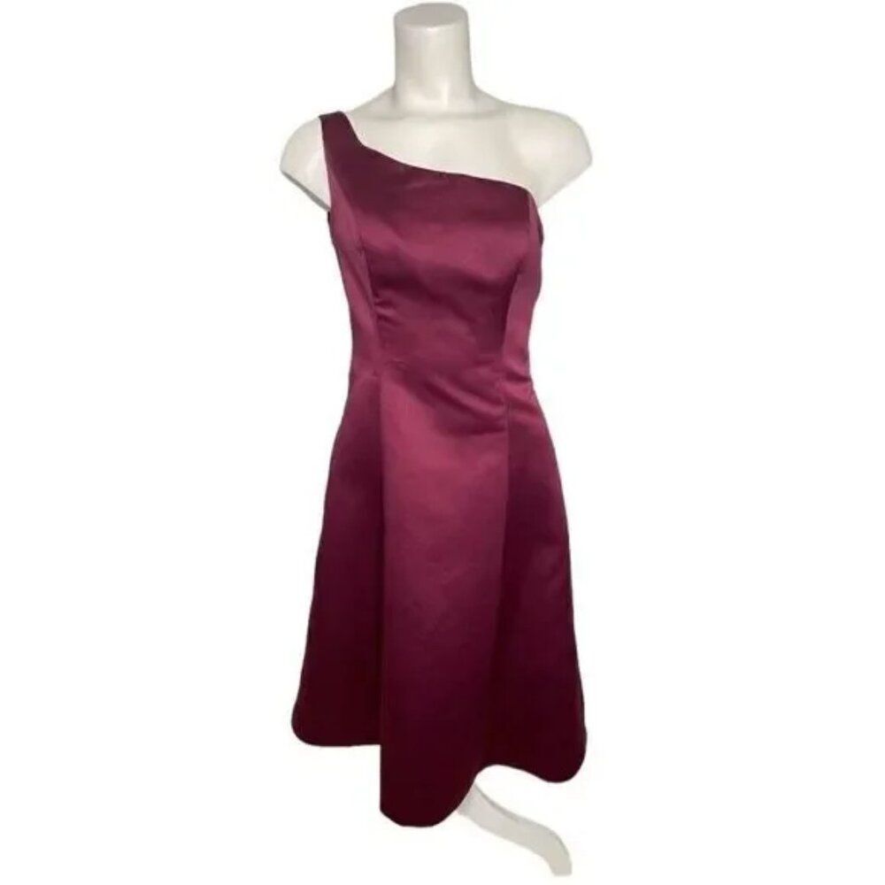 ALFRED ANGELO 7054 One Shoulder Berry Purple Satin Bridesmaid Dress‎ 10 NEW